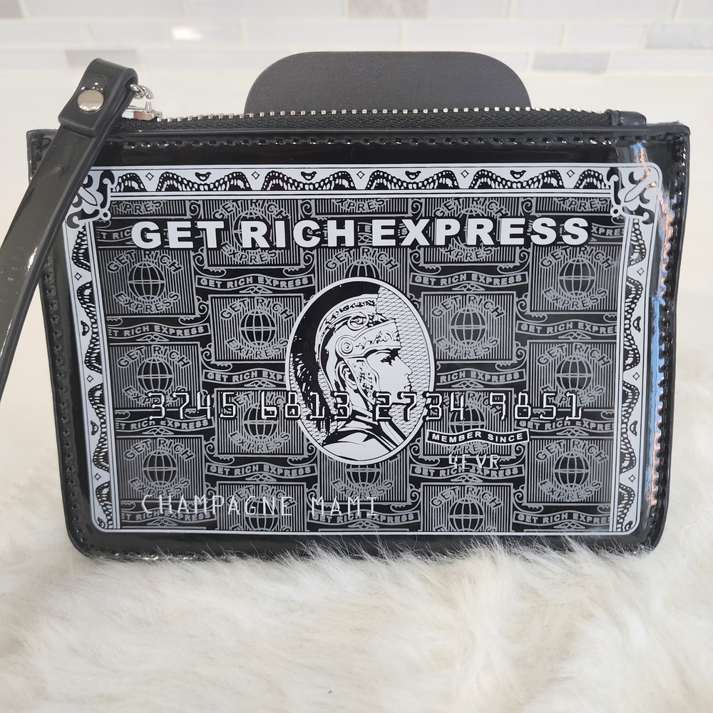 Luxury Black Graphic Wristlet Clutch